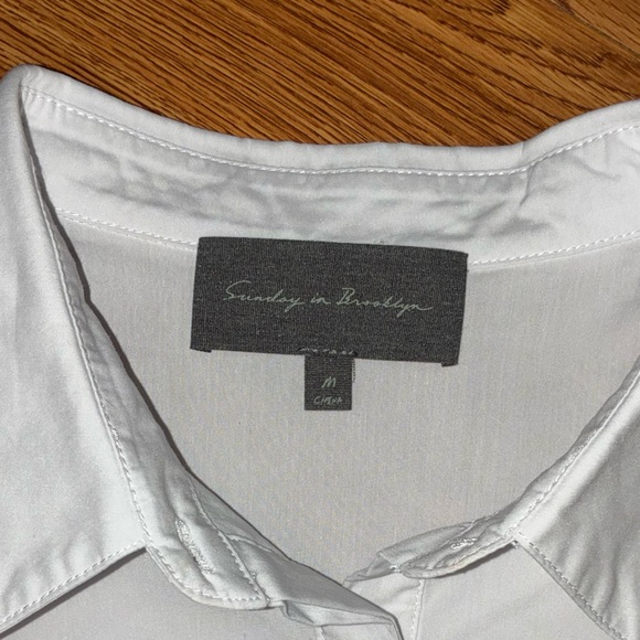 Sunday in Brooklyn White Button Down Shirt With Puff Sleeve w Eyelet Detail - Picture 3 of 9